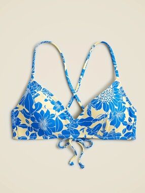 J Crew Cross-back French Bikini Top In Blue Floral Size M NWT